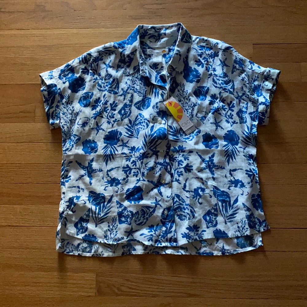 C&C California beachy oversized linen shirt sleeve top